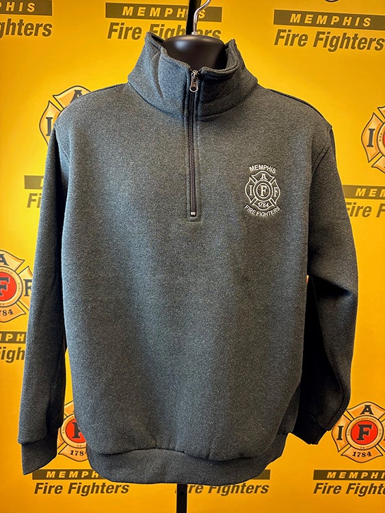 Pullover 1/4 Zip White Logo (Charcoal) | Memphis Fire